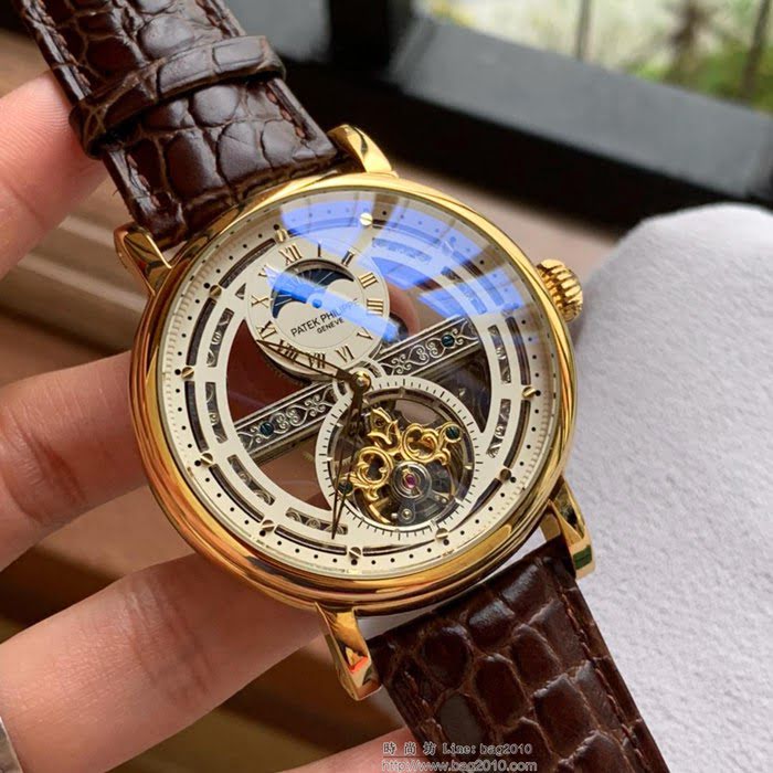 百達翡麗PATEK PHILPPE 最新設計鏤空新品 頂級全自動機械機芯 真牛皮錶帶 精品男士腕表  wssb3698